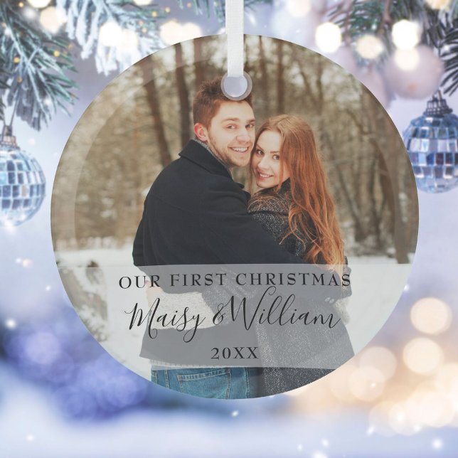 Our First Christmas Newlyweds Photo Glass Ornament (Our First Christmas Newlyweds Photo Glass Ornament)