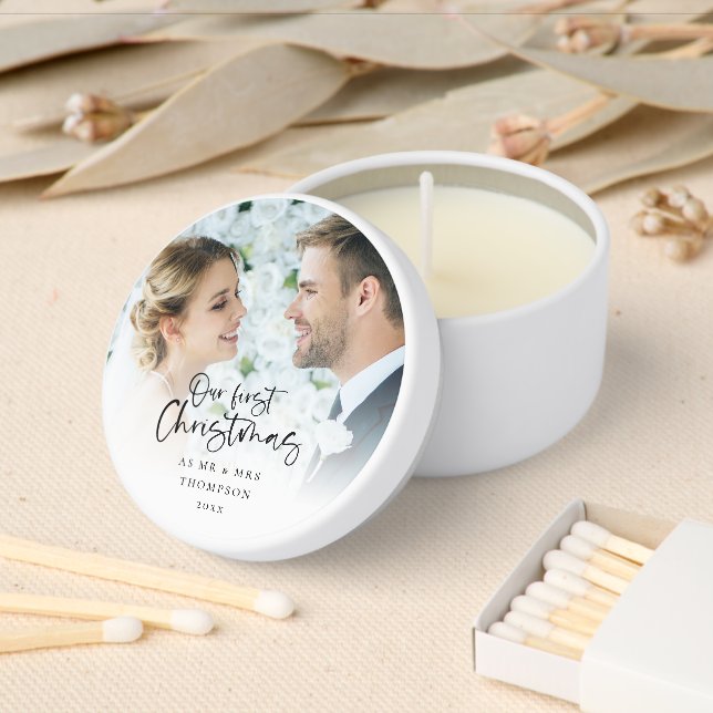 Our First Christmas Newlyweds Photo Overlay  Mini Candle Favors (Insitu)