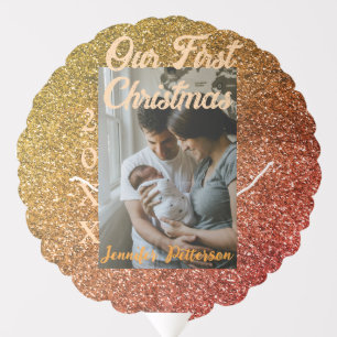 Our first Christmas orange red glitter photo year Balloon