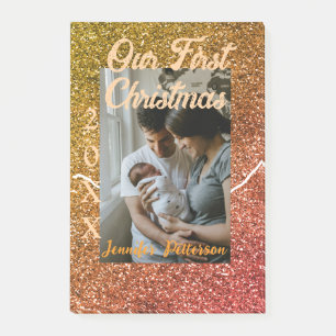 Our first Christmas orange red glitter photo year Post-it Notes