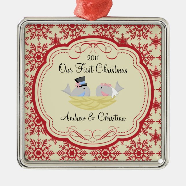 Our First Christmas Ornament Bride Groom Birds (Front)