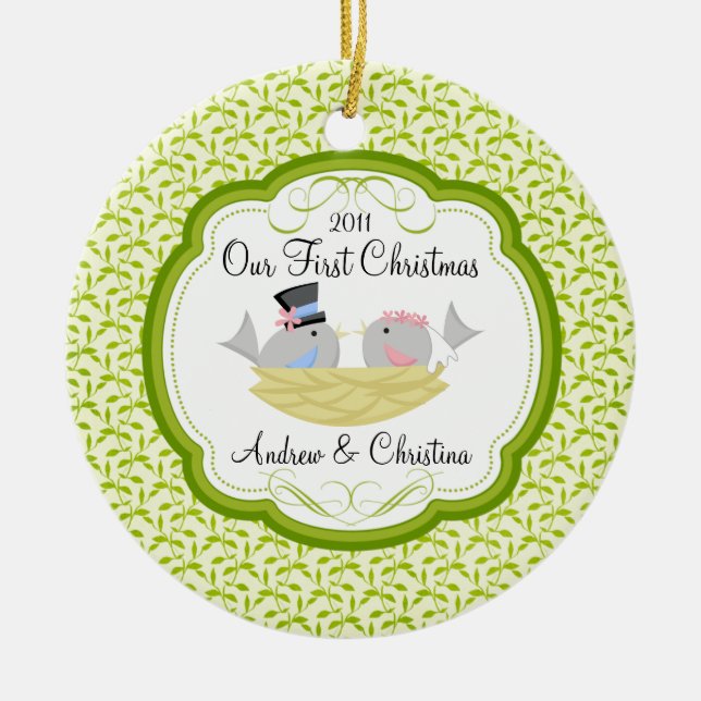 Our First Christmas Ornament Bride Groom Birds (Front)