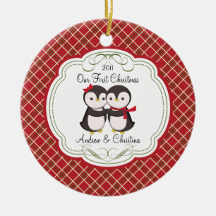 Our First Christmas Ornament Penguin Couple