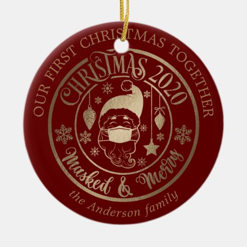 Our first Christmas pandemic masked merry photo Ceramic Ornament