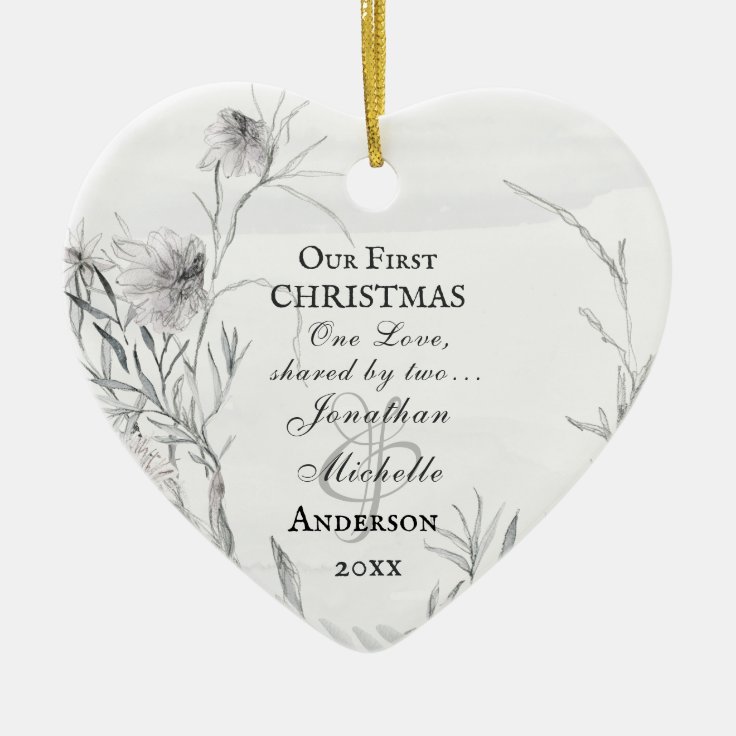 Our First Christmas As A Family Of Three With Footprints, Personalized Custom Ceramic Ornament, Gift For New Parents