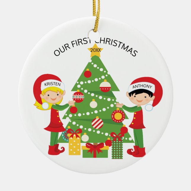 Our First Christmas Personalized Christmas Ceramic Ornament (Front)