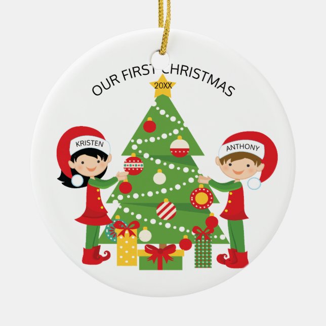 Our First Christmas Personalized Christmas Ceramic Ornament (Front)