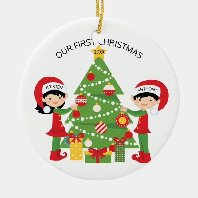 Our First Christmas Personalized Christmas Ceramic Ornament (Front)