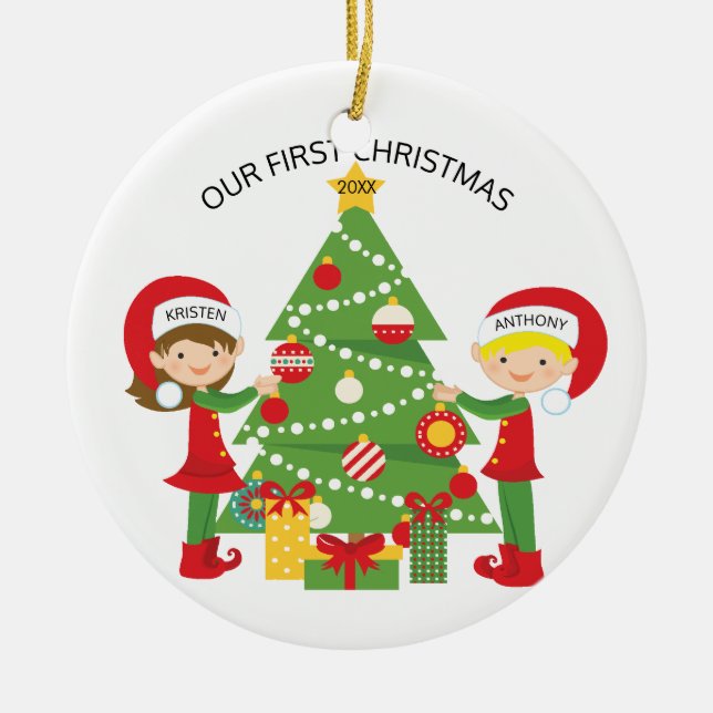Our First Christmas Personalized Christmas Ceramic Ornament (Front)