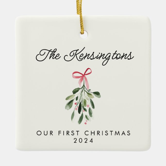 Our First Christmas Personalized Newlywed Photo Ceramic Ornament (Front)