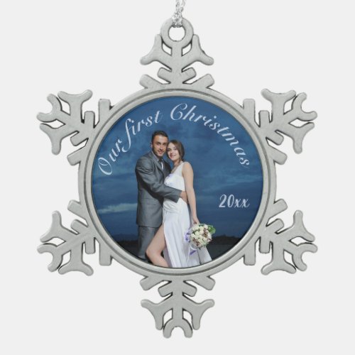 Our First Christmas Personalized Photo Snowflake Pewter Christmas Ornament