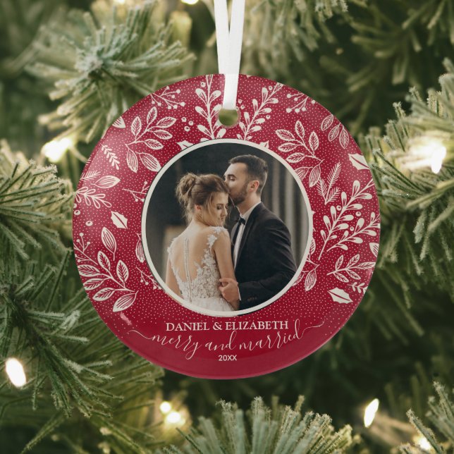 Our First Christmas Photo Cranberry Glass Ornament (Insitu)