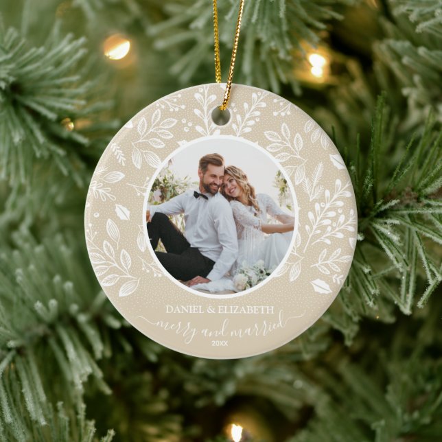 Our First Christmas Photo Ivory Ceramic Ornament (Tree)