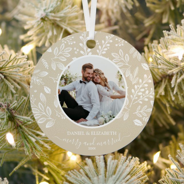 Our First Christmas Photo Ivory  Metal Ornament (Insitu)