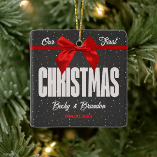 Our First Christmas Photo Keepsake For Couples Ceramic Ornament