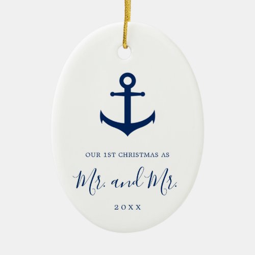 Our First Christmas Photo Nautical Gay Newlywed Ceramic Ornament