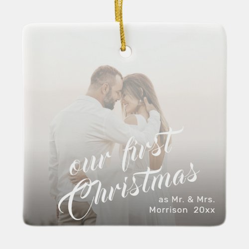 Our First Christmas Photo Overlay Holiday  Ceramic Ornament