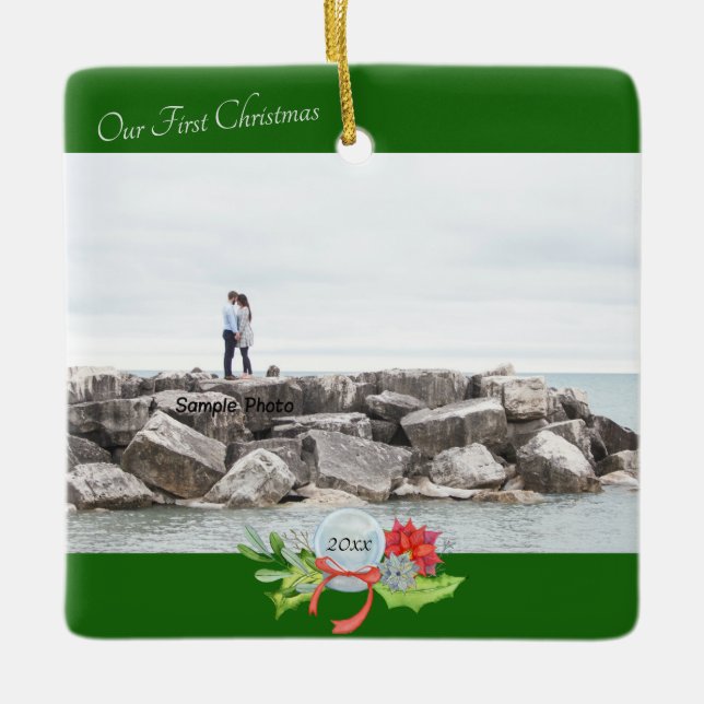 Our First Christmas Photo Personalized Ceramic Orn Ornament (Front)