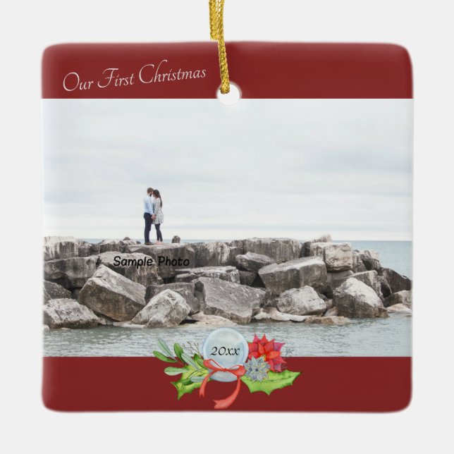 Our First Christmas Photo Personalized Ceramic Ornament (Front)