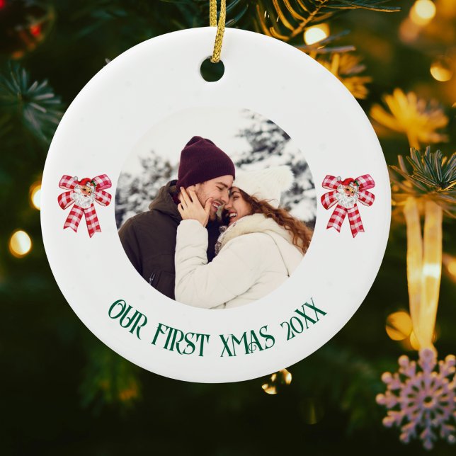 Our First Christmas & Photo, Santa, Personalized Ceramic Ornament (Creator Uploaded)