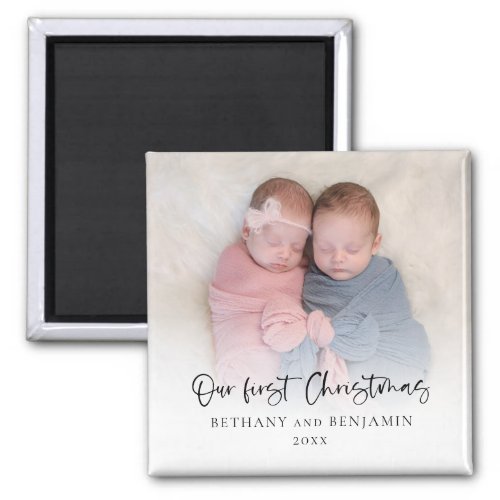 Our First Christmas Photo Script Twin Baby Names Magnet