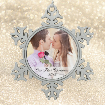 Our First Christmas Photo Snowflake Ornament by ornamentsbyhenis at Zazzle