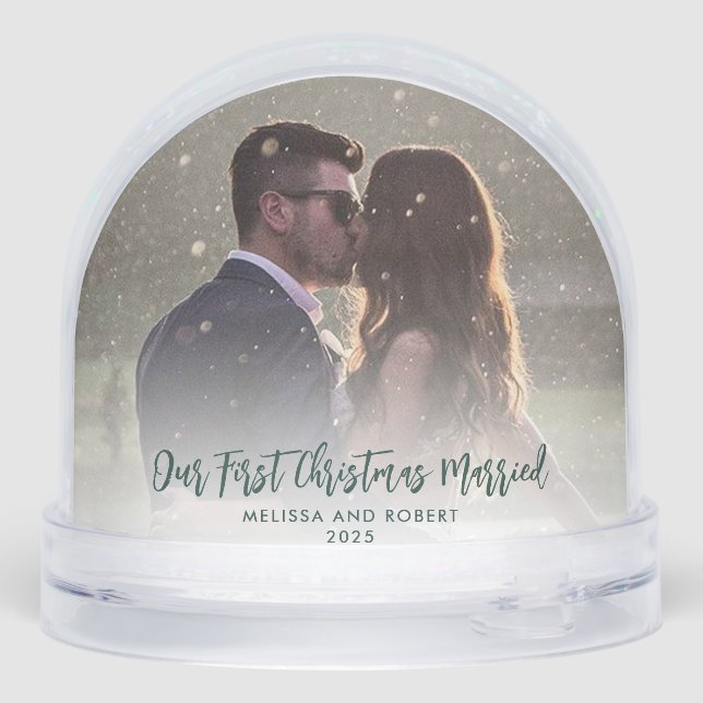Our First Christmas Photos Wedding Thank You Snow Globe (Back)