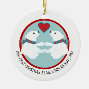 Our First Christmas Polar Bear Personalized Ceramic Ornament