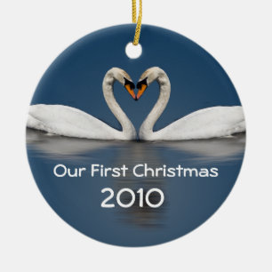 Our First Christmas Pretty Swans Ceramic Ornament