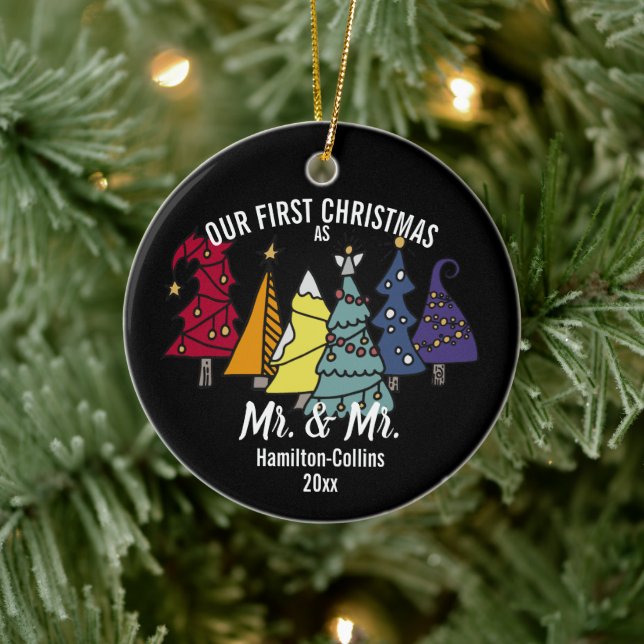 Our First Christmas Rainbow Pride Tree Personalize Ceramic Ornament (Tree)