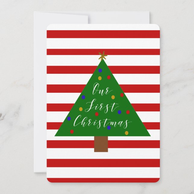 Our First Christmas Red and White Holiday Card (Front)