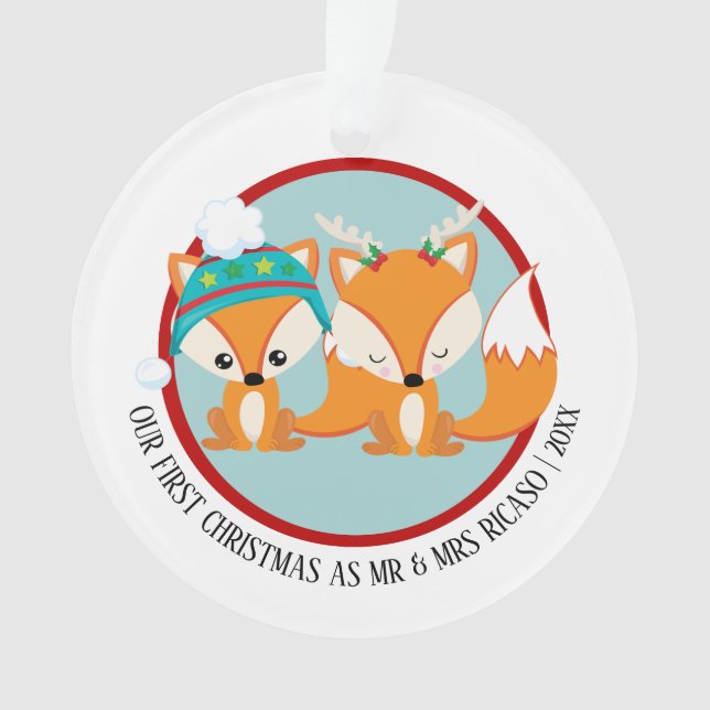 Our First Christmas Red Fox Personalized Photo Ornament (Front)