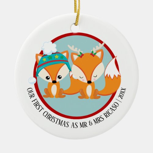 Our First Christmas Red Foxes Personalized Ceramic Ornament