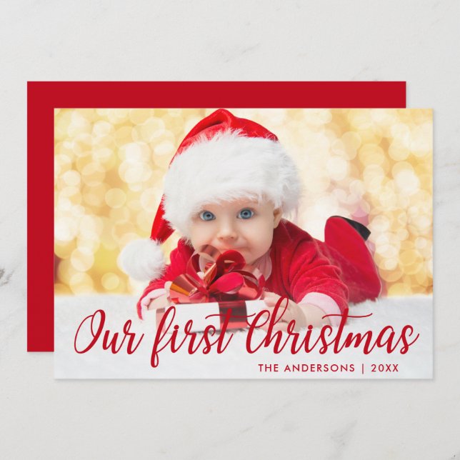 Our First Christmas Red Script Photo Card Rd (Front/Back)