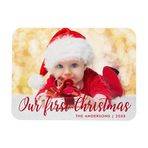 Our First Christmas Red Script Photo Magnet