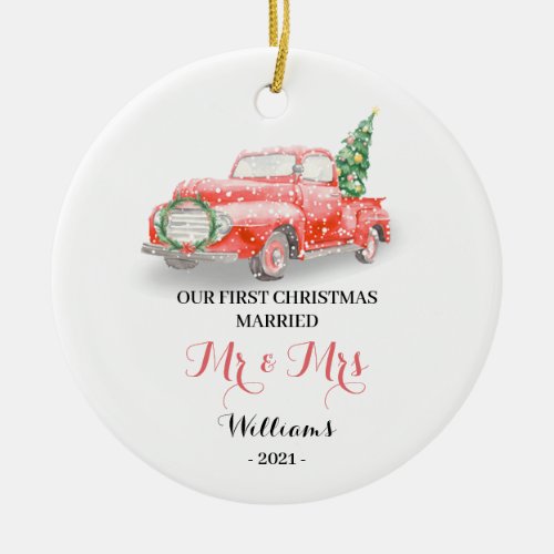 Our First Christmas Red Truck Ceramic Ornament