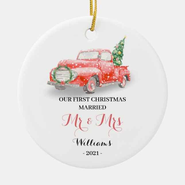 Our First Christmas Red Truck Ceramic Ornament (Front)