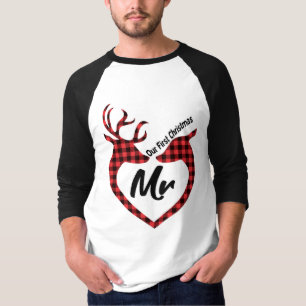 Our First Christmas Reindeer Mr Mrs 2021 Matching  T-Shirt