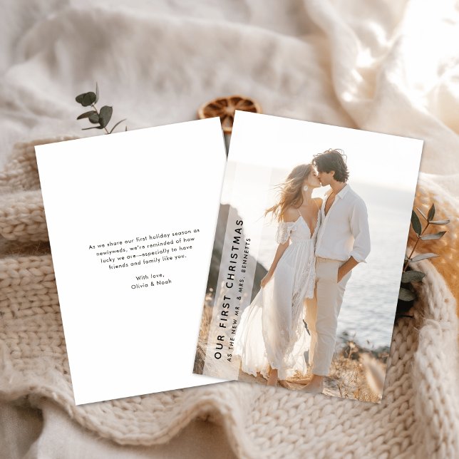 Our First Christmas Romantic Beach Newlywed Photo Holiday Card (Creator Uploaded)