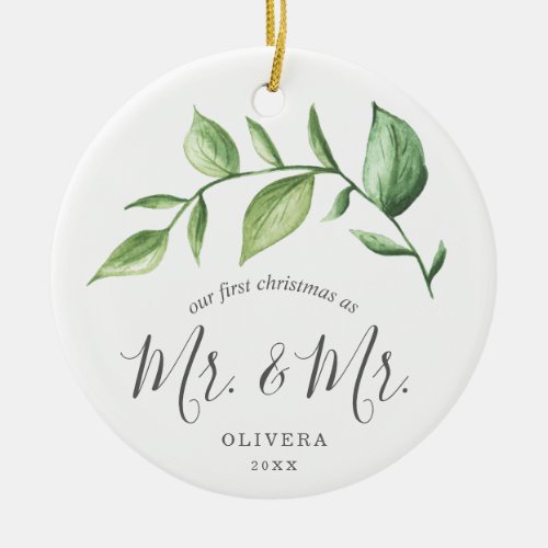 Our First Christmas Rustic Greenery Photo Gay Ceramic Ornament
