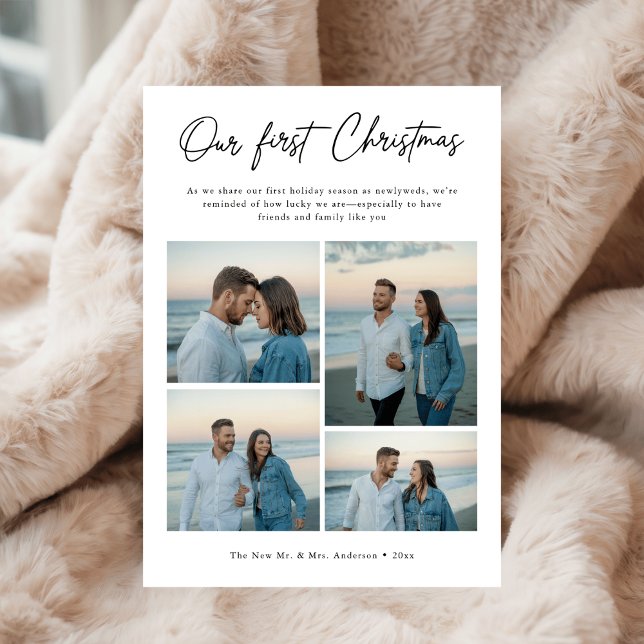 Our First Christmas Script Coastal Photo Newlywed Holiday Card (Creator Uploaded)