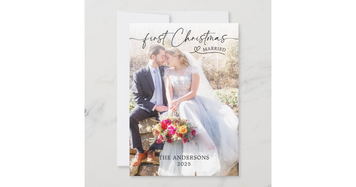 First Christmas Script Our First Christmas Script Wedding Thank You Card | Zazzle