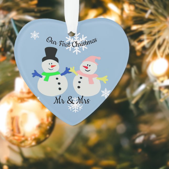 Our First Christmas Snow Couple Heart Ornament (Creator Uploaded)