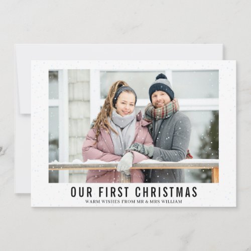 Our First Christmas Snowfall Lovely Newlywed Photo Holiday Card