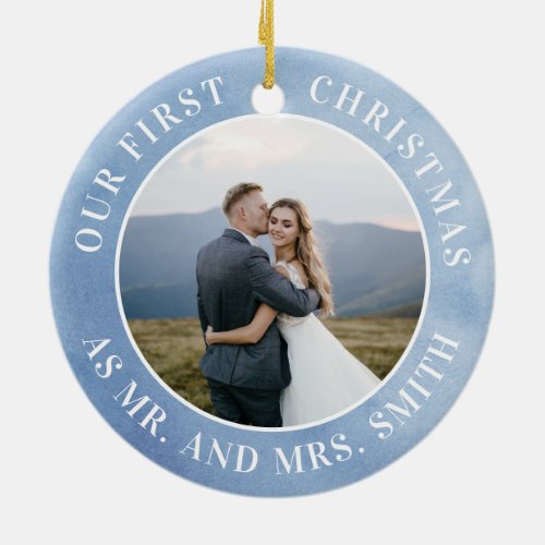 Our First Christmas Snowflake Mr  Mrs Picture Ceramic Ornament