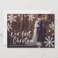 Our First Christmas Snowflake Newlywed Photo Holiday Card