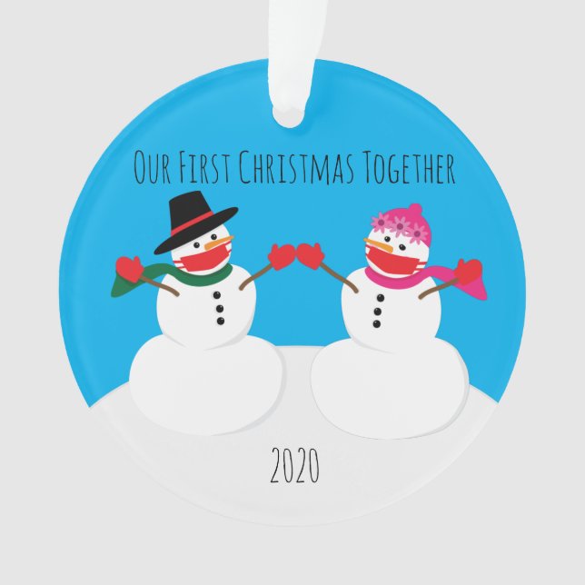 Our First Christmas Snowmen 2020 Face Masks Ornament (Front)