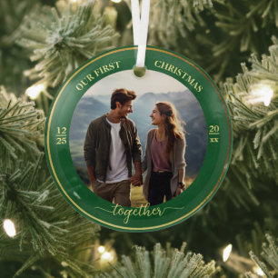 Our First Christmas Together 1 Photo Gold Frame Glass Ornament
