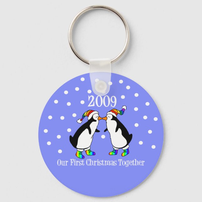 Our First Christmas Together 2009 (GLBT Penguins) Keychain (Front)