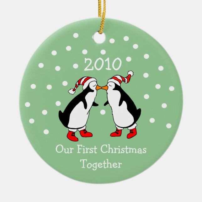 Our First Christmas Together 2010 (Penguins) Ceramic Ornament (Front)